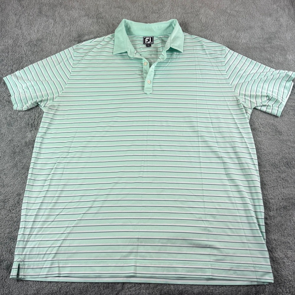 FootJoy Mens Athletic Fit Striped Golf Polo Shirt Mint Green 2XL Short Sleeve